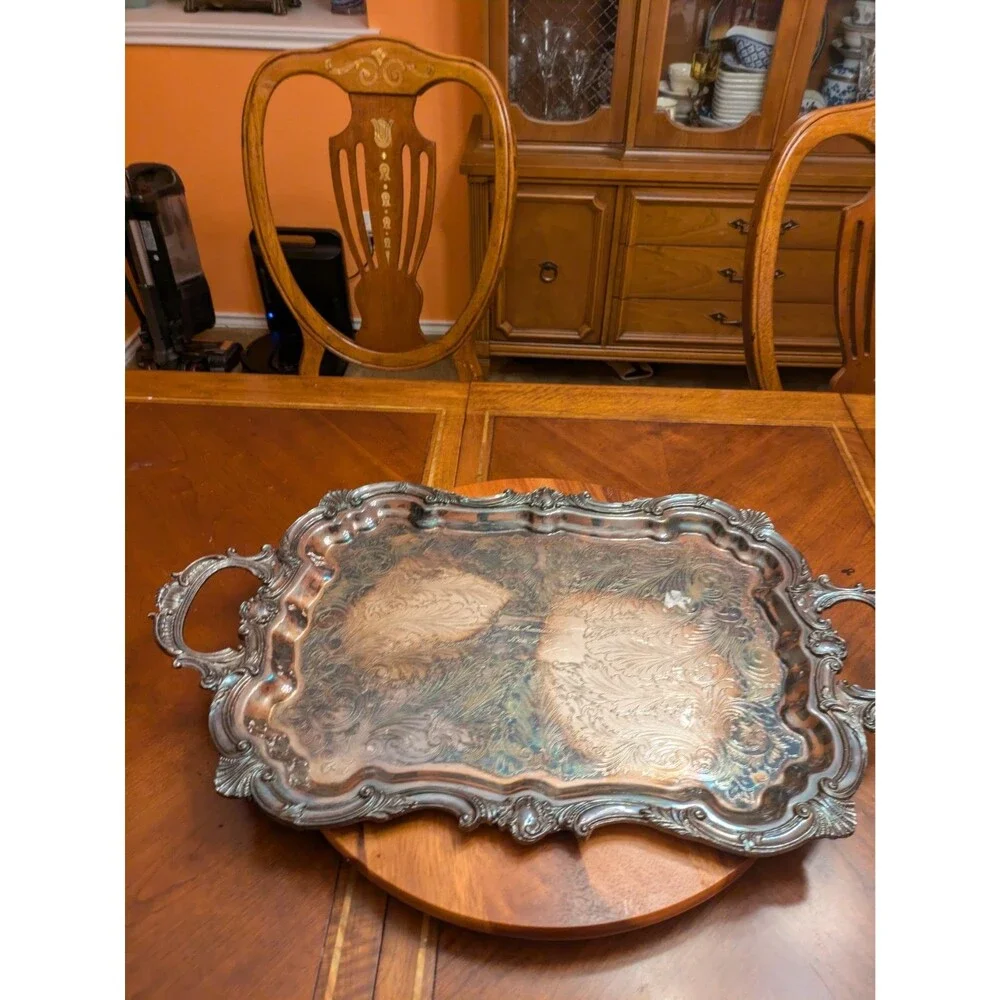 Vintage Birmingham Silver Co. Elaborate 20” Silverplate Footed Butler’s Tray